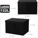 popoly 122L Large Toy Box Chest with Lid, Foldable Toy Storage Organizer Bin Boxes with Removable Divider for Kids, Boys, Girls, Nursery, Playroom, 26"x17" x17"(Linen Black) by TinyTreasures Baby Boutique