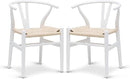 POLY & BARK Weave Dining Chairs – Mid-Century Modern Wishbone Dining Chairs with Arms, Solid Wood Frame, Indoor Use – White – Set of 2 - Ideal for Dining Room, Kitchen or Stylish Accent Setting