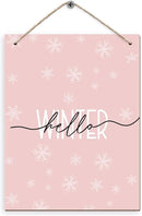 Pink Winter Snowflakes Wooden Sign, 10x8 inches, Rustic Wall Decor by CozyNest Decor