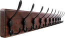 38.6'' Large Coat Rack Wall Mount Coat Hooks Coat Hanger with 10 Metal Black Triple- Hooks Brown Pine Real Wood Plank Hat Rack for Wall Hooks for Hanging Coat Hat Jacket by CozyNest Decor