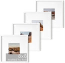 HAUS AND HUES 8x8 White Metal Picture Frames Matted to 4x4 - Features Premium Aluminum, Shatterproof Plexiglass - Ideal for Home, Room, Office (8x8 in, White, Set of 4) by CozyNest Decor