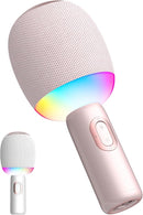 Wireless Bluetooth Karaoke Microphone, 5-in-1 Portable Handheld Mic Speaker with Dynamic Lights, Karaoke Microfono for Car Travel Home Party, Music Record, Duet Singing Gifts for Adults Kids (Pink) by TinyTreasures Baby Boutique