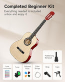 Moukey 36 Inch Acoustic Guitar for Beginners Kids Youth 3/4 Size Dreadnought Travel Guitarra Acustica Kit with Chord Poster, Gig Bag, Tuner, Picks, Nylon Strings, Capo, Strap - Natural by TinyTreasures Baby Boutique