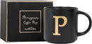 COLLECTIVE HOME - Monogram Ceramic Mugs, 15 oz Golden Initial Black Coffee Cups, Elegant Alphabet Tea Mugs, Elegant Personalized Mug with Gift Box, Unique Mug with Double Side Capital Lette (P) by CozyNest Decor