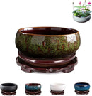 Lotus Bowl Planter, Lotus Bowls for Planting in Water Indoors,6.5-inch Round Succulent Flower Pot with Rotating Bracket, Leak-Proof Design, Suitable for hydroponic Plants, Succulents (Green) by GreenHaven Gardens