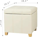 Adeco Faux Leather Storage Ottoman with Hinged Lid, 17.5 Inch High Cream White Square Cube Foot Stool with Storage, Upholstered Vanity Stool with Solid Wood Legs for Living Room, Bedroom, Dorm by CozyNest Decor