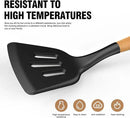 Silicone Cooking Utensils Set - Silicone Kitchen Utensils for Cooking Wooden Handles, 446°F Heat Resistant Kitchen Utensil Spatula Sets w Holder, Gadgets for Non-Stick Cookware BPA FREE (Black) by CozyNest Decor