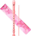 Soprano Recorder Instrument for Kids Beginners Student German Fingering C Key Recorder Instrument 3 Piece with Cleaning Rod and Bag Fingering Chart (Bright pink) by TinyTreasures Baby Boutique