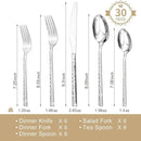 KINGSTONE 30 Piece Hammered Silverware Set, 18/10 Stainless Steel Flatware Set for 6, Cutlery Set for Home, Party, Wedding, Mirror Polished Dishwasher Safe by CozyNest Decor