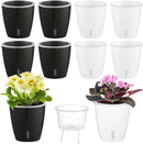 Self Watering Pots for Indoor Plants, 8-Pack 5'' Self Watering Planter with Drainage Holes, Small African Violet Pots with Water Level Indicator, Clear Wick Pot, White/Black by CozyNest Decor