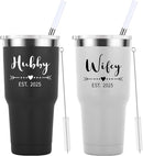 Mamihlap Hubby & Wifey Est 2025 Travel Mug 30oz Tumbler.Valentine’s Day Gifts.Anniversary Wedding Engagement Gifts.Gift for Couple Her Him Bridal Shower Husband Wife Newlywed Couple.(Black&White) by TinyTreasures Baby Boutique