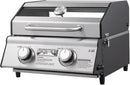 Portable Propane Gas Grill 2-Burner Tabletop Clearview® Monument Grills for Outdoor Camping Cooking, Two 15,000 BTU Burners, Stainless Steel, and Built-in Thermometer by GreenHaven Gardens