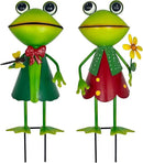 HONGLAND Frog Metal Yard Art - Cute Frogs Garden Decor for Outside - 3D Frog Figurines Outdoor Statues for Lawn Patio Pathway Yard Holiday (with Flower) by GreenHaven Gardens