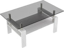 Glass Coffee Table Rectangle Living Room Center Table, with Gray Tempered Glass Tabletop and White MDF Layer,for Living Room and Office, Gray+White by CozyNest Decor