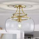 WUZUPS Chandelier Rustic Farmhouse Industrial Round Semi-flushmount Ceiling LED Light Fixture with Clear Glass Shades for Bathroom Kitchen Foyer Entryway, H 11.8" x W 13.4", E26 Base, Gold by CozyNest Decor