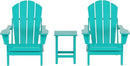 WO Home Furniture Adirondack Chairs Table Set of 3 PCS Outdoor Folding Chairs Side End Table Weather/UV Resistant for Lawn, Garden, Bon Fire, Balcony (Turquoise) by GreenHaven Gardens