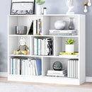 IOTXY Open Shelf Low Bookcase - Wooden 3-Tier Floor Standing Display Cabinet Organizer with Base, 7 Cubes Short Horizontal Bookshelf in Warm White by CozyNest Decor