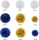 Navy-Blue Gold Birthday Party-Decorations Paper-Flowers - 14pcs Happy Banner Royal Lanterns Tissue Pom Poms,Men Streamers Garland Fans Honeycomb,Teen Boys Male Kids Hanging Supplies Decor Hugfond by CozyNest Decor