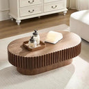 43.7" Oval Coffee Table for Living Room,Modern Handcraft Drum Coffee TableSmall Wooden Coffee Table with Sturdy Pedestal Easy Assembly for Office-Walnut by CozyNest Decor