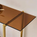 Glass Console Table for Living Room, Foyer & Entrance, 2-Tiers Mid-Century Modern Sofa Table with Amber Glass Top, Walnut Finish Wood Shelf and Gold Finish Frame by CozyNest Decor