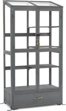 Macrout Cold Frame Greenhouse, Tall Wooden Greenhouse for Outdoor Indoor Use with Polycarbonate Panels, 3 Tier Garden Cold Frame with Drawer and Shelves, 0864 (Dark Grey) by GreenHaven Gardens