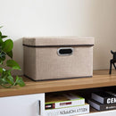 PRANDOM Collapsible Storage Cubes with Lids [1-Pack] Jute Fabric Foldable Storage Boxes Organizer Containers Baskets Bins with Cover for Home Bedroom Closet Office Nursery (14.9x9.8x9.8) by TinyTreasures Baby Boutique
