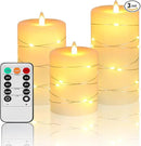 Flameless Candles With Remote, Battery Operated Candles LED Candles with string lights Flickering Candles with Timer, 4‘’ 5‘’ 6‘’ Candle For Seasonal and Festival Celebration’s Candles set of 3 by CozyNest Decor