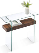 ivinta Glass Console Table with Storage, 39.4" Modern Sofa Table for Living Room, Foyer, Hallway, Bedroom 5101 (Dark Brown) by CozyNest Decor