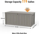 Mars Villa 119 Gallon Outdoor Storage Box Waterproof, Large Resin Deck Box for Pool Supplies Storage, Outdoor Patio Furniture Cushions, with Hydraulic Hinge, UV-Resistant and Weatherproof, Greige by CozyNest Decor