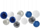 Navy-Blue Silver Party-Decorations Paper-Flowers Lanterns - 15PCS Birthday Royal White Wedding Tissue Pom Poms Streamers,Baby Bridal Shower Bachelorette Graduation Hanging Supplies Decor Hugfond by CozyNest Decor