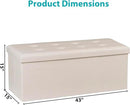SUPER DEAL Folding Ottoman Bench with Storage, 43 Inch Padded Seat Footrest Shoes Bench for Bedroom Living Room Entryway, 660 lbs Capacity 43"x 15"x 15", Faux Leather, Beige by CozyNest Decor