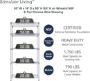 30"x14"x60" PRIME HEAVY DUTY Chrome 5-Tier Wire Shelving 1,750 LBS MAX Capacity Storage Rack for Commercial, School, Home, Garage, Warehouse, Industrial, and Hospital Uses (with Wheels) by CozyNest Decor