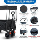SKYMANOR Collapsible Wagon with Removable Canopy, 3-in-1 Heavy Duty Garden Cart with Big All-Terrain Wheels, Brakes, Adjustable Push Pull Handle, Cooler Bag, 300LBS Wagon Cart for Camping (Black) by GreenHaven Gardens