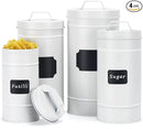 Farmhouse Canister Set for Kitchen Countertop, Airtight Nesting Kitchen Canisters Set of 4, Mental Flour Sugar Coffee Tea Storage Canister Jars, Vintage Country Design, White