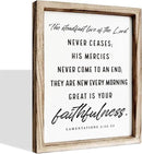 Christian Wooden Wall Signs, Living Room Decor, Home Church Decor for Room, Framed Wall Plaque Sign 15 * 11.5 inches, The Steadfast Love of the Lord Never Ceases Sign by CozyNest Decor