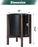 D'vine Dev Planter Pot with Stand - 12 Inch Plastic Cylinder Flower Pot with Wood Planter Holder for Indoor, Matte Black Pot + Walnut Color Stand, 55-C-O-2 by GreenHaven Gardens
