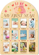 ORIGACH My First Year Baby Growth Photo Display Wood Board - 12 Months Newborn Milestones Photo Board - Neutral Baby Keepsake Frame 1st Birthday Party Nursery Decor New Mom Gift - Rabbit by TinyTreasures Baby Boutique