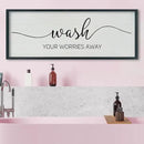 SRSZHIYUE Wash Your Worries Away Bathroom Sign Wall Art 40"x15" Funny Restroom Toilet Large Wood Framed Hanging Decor (Black) by CozyNest Decor
