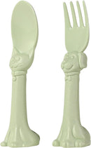 Made in USA Spoon la la Toddler Utensils Set - 2 Pack (1 Spoon & 1 Fork for Kids) - Self-Standing 3D Ergonomic Cat & Dog Handles - BPA-free, Dishwasher Safe, Baby Silverware (Mint Green) by TinyTreasures Baby Boutique