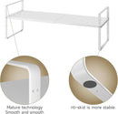 16.5~27.1" Expandable Shelf Organizer, 1Pack 10.2" Wide Stackable Cabinet Shelf Organizers, White Metal Sturdy Kitchen Counter Storage for Countertop, Adjustable Height Spice Rack by CozyNest Decor
