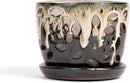 rePotme 5 inch Floral Cutout Ceramic Orchid Pot (Honey Cream Over Coffee) by GreenHaven Gardens
