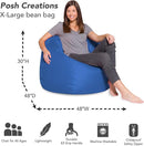 Posh Creations Bean Bag Chair for Kids, Teens, and Adults Includes Removable and Machine Washable Cover, Solid Royal Blue, 48in - X-Large by TinyTreasures Baby Boutique