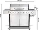 6-Burner Propane Gas BBQ Grill with Side Burner, 57,300 BTU Output, Enameled Cast Iron Grates, Heavy-Duty Stainless Steel Outdoor Grill for Backyard Barbecue by GreenHaven Gardens