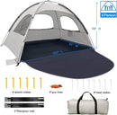 WhiteFang Beach Tent Anti-UV Portable Sun Shade Shelter for 3/4/6/8 Person, Extendable Floor with 3 Ventilating Mesh Windows Plus Carrying Bag, Stakes and Guy Lines by TinyTreasures Baby Boutique