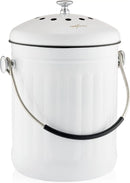RED FACTOR Premium Compost Bin for Kitchen Countertop - Stainless Steel Food Waste Bucket with Innovative Dual Filter Technology - Includes Spare Filters (White, 1.3 Gallon) by GreenHaven Gardens