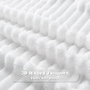 NEWCOSPLAY Super Soft Queen Blanket White Premium Silky Flannel Fleece 3D Ribbed Jacquard Lightweight Bed Blanket All Season Use (White Ribbed, Queen(90"x90"))