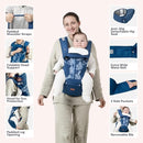 BabbleRoo Grow Carrier – Safety-Certified 6-in-1 Baby Carrier with Hip Seat, Ergonomic & Adjustable Toddler Carrier 7-50 lbs with Hip Support, Hood for Sun Protection, Newborn to Toddler, Denim Leaves by TinyTreasures Baby Boutique