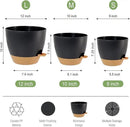 Large Self Watering Pots, 12/10/9 Plastic Planters with High Drainage Holes and Deep Reservoir for Indoor Outdoor Garden Plants and Flowers, Black with Brown by GreenHaven Gardens