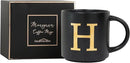 COLLECTIVE HOME - Monogram Ceramic Mugs, 15 oz Golden Initial Black Coffee Cups, Elegant Alphabet Tea Mugs, Elegant Personalized Mug with Gift Box, Unique Mug with Double Side Capital Lette (H) by CozyNest Decor