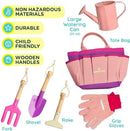 Gardening Set, Tool Kit, for Kids, STEM, Includes Tote Bag, Spade, Watering Can, Rake, Fork, Trowel and Gloves (Princess Pink) by GreenHaven Gardens